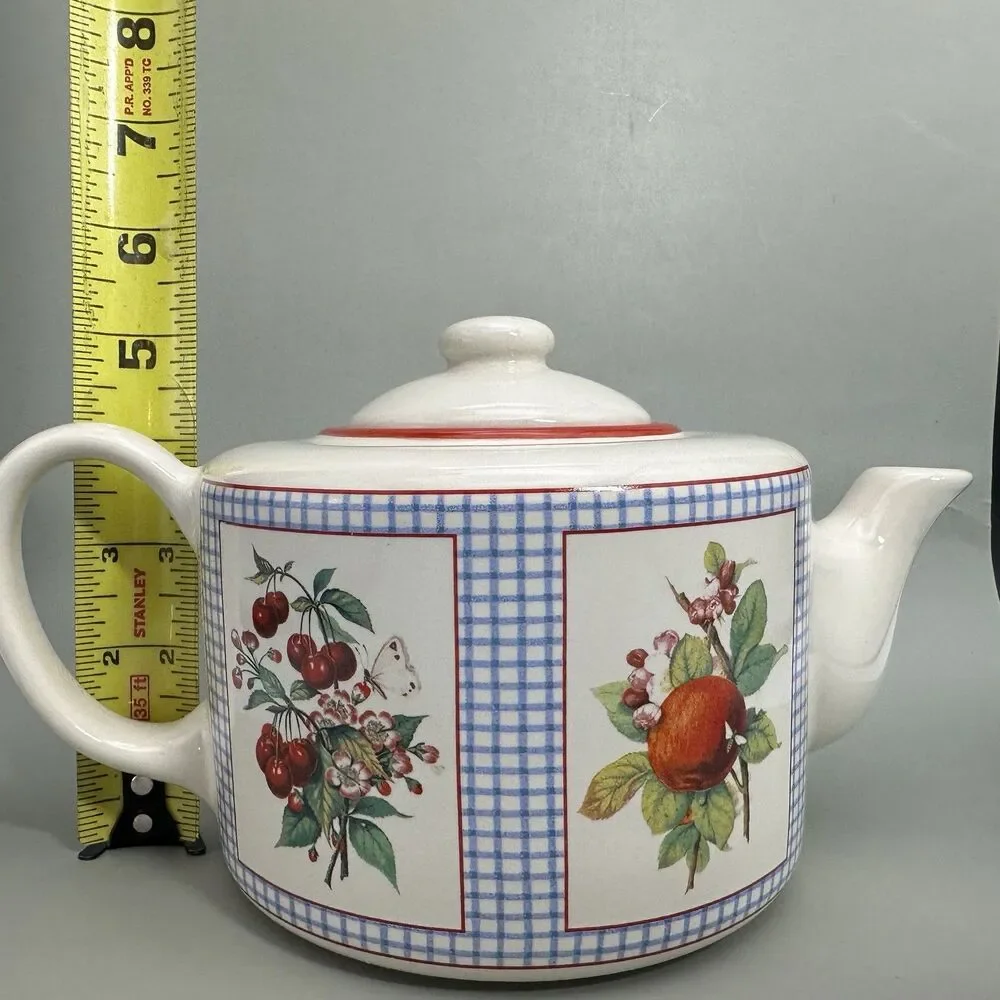 VTG Hawthorne Manor Hallmark Inspired Fruit Gingham Teapot Cottagecore 1990s